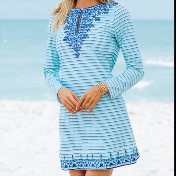 “CABANA LIFE” Striped & Embroidered Mini Dress - Picture 1 of 11